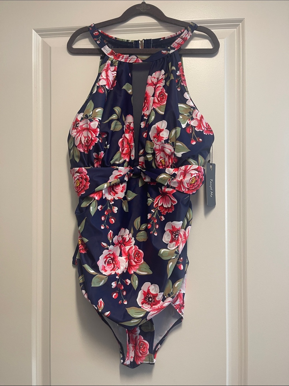 16W Tempt Me Bathing suit Floral Women - Navy with Pink Roses